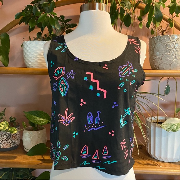 Vintage Black Tank Top with Colorful Patterns - Picture 7 of 12